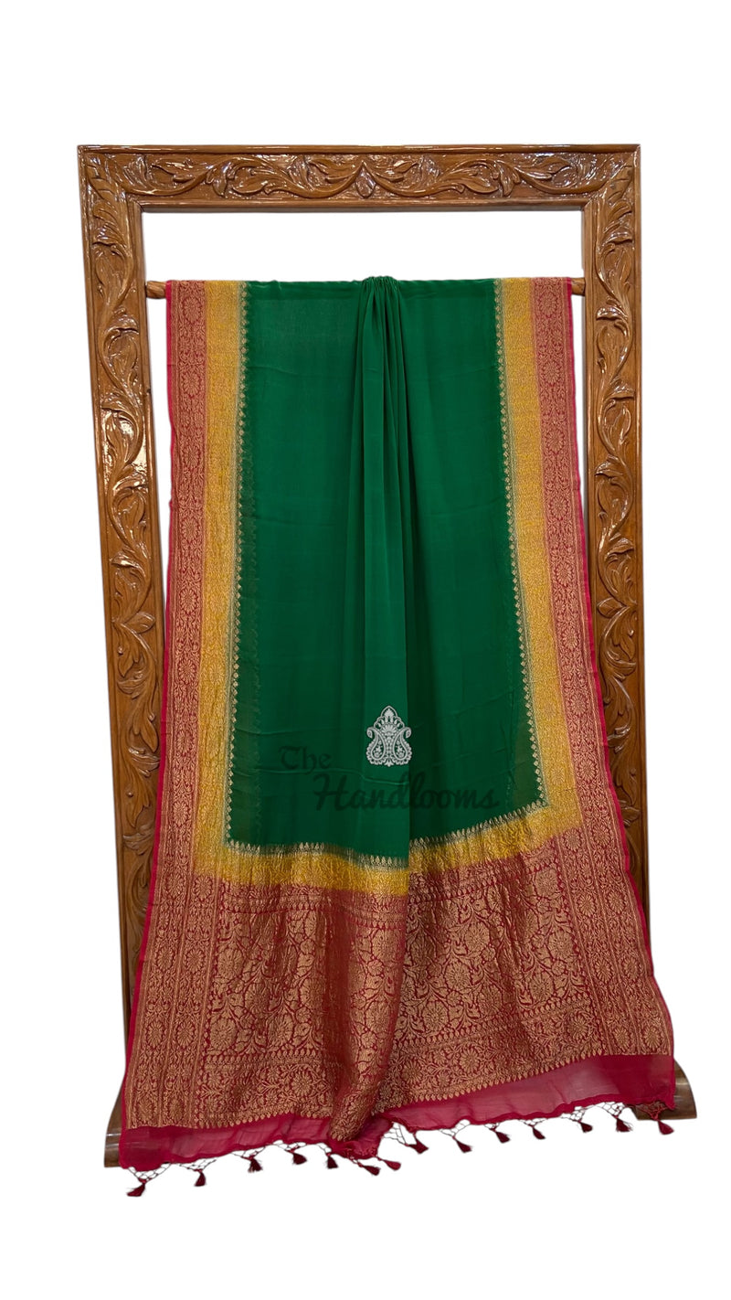 Pure Khaddi Georgette Handloom Banarasi Saree - Antique Zari