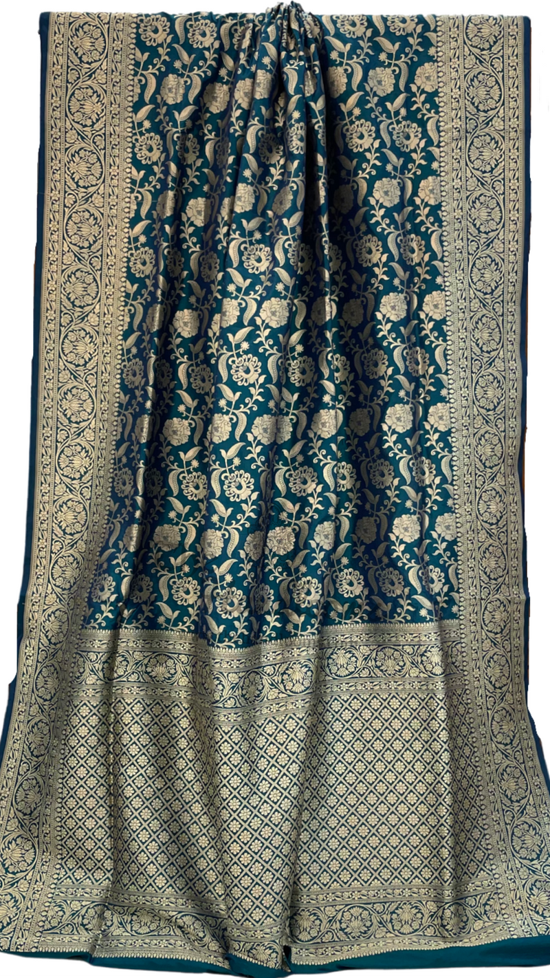 Pure Katan Silk Banarasi Handloom Saree - All Over Jaal Work - The Handlooms