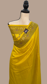 Yellow Pure Butter Crepe Banarasi Saree - The Handlooms