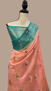 Peach Pure Chiniya Silk Handloom Banarasi Saree - The Handlooms