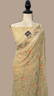 Pure Georgette Chikankari Handloom Banarasi Saree - The Handlooms
