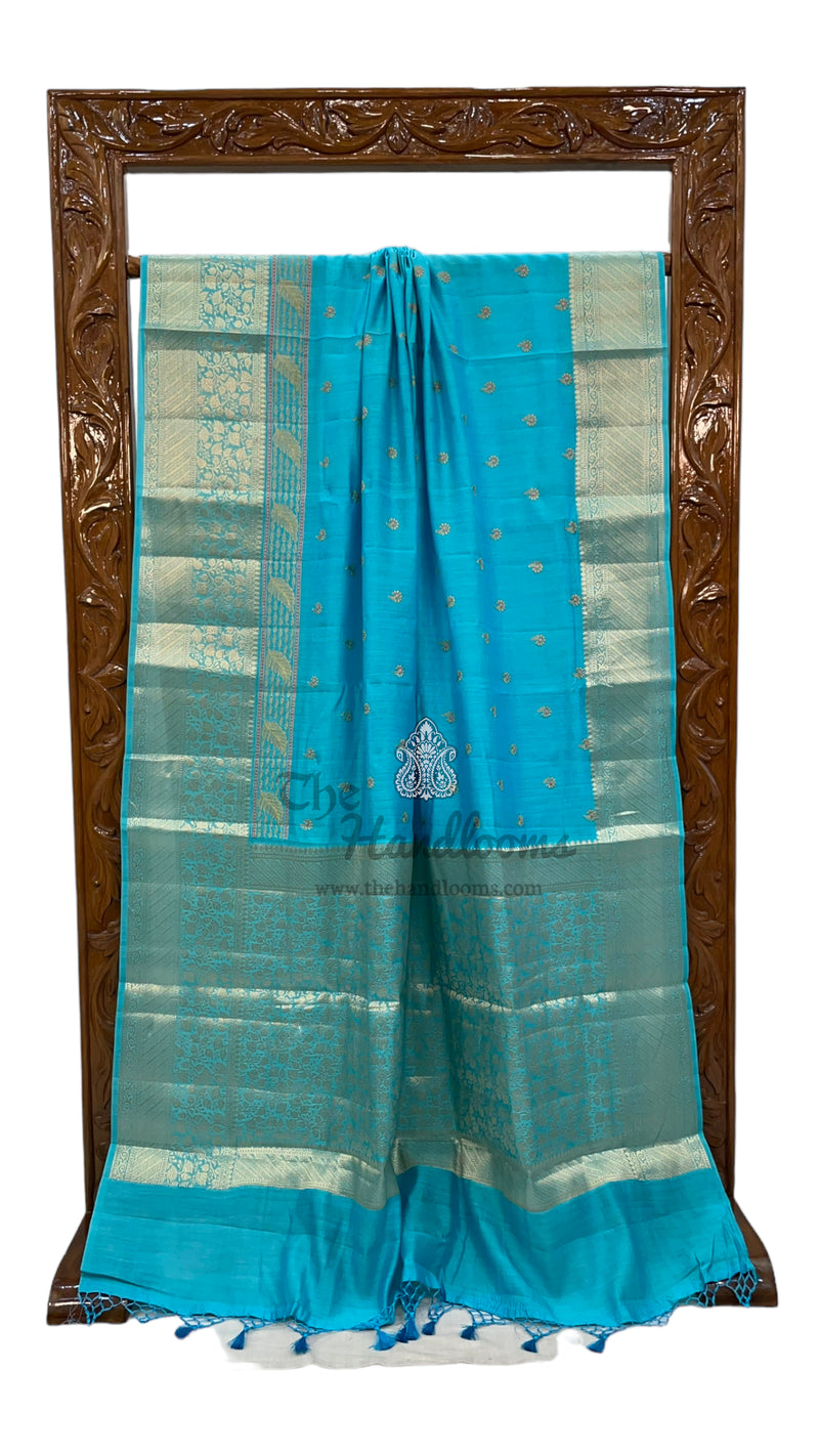 Pure Chiniya Silk Handloom Banarasi Saree with Chikankari - The Handlooms