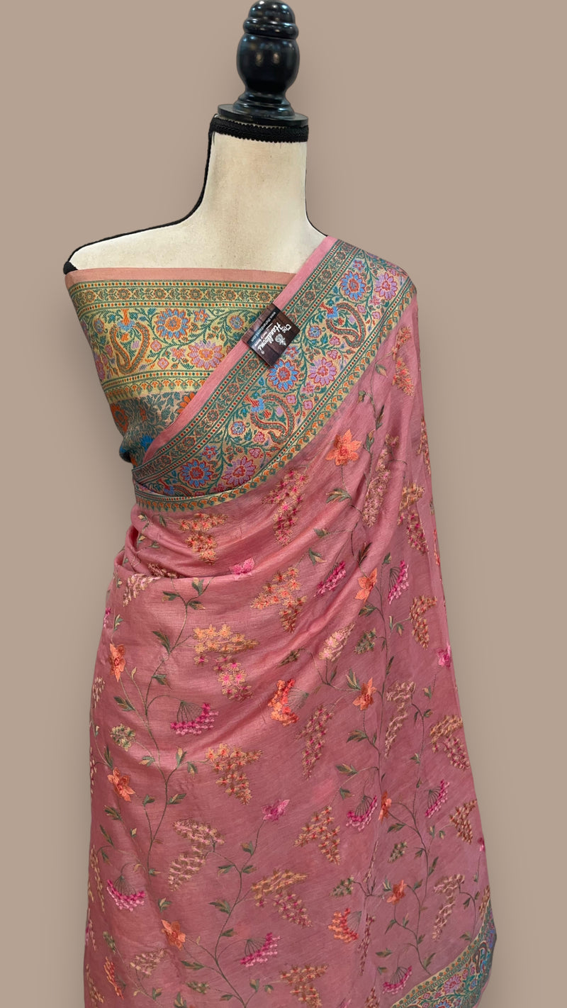 Tussar Silk Handloom Banarasi Saree With Chikankari - The Handlooms