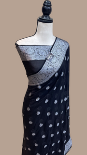 Black Pure Chiffon Khaddi Banarasi Saree - The Handlooms