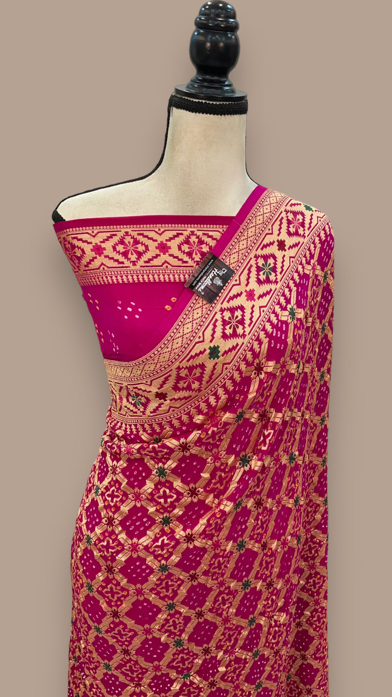 Pure Georgette Banarasi Bandhej Handloom Saree - The Handlooms