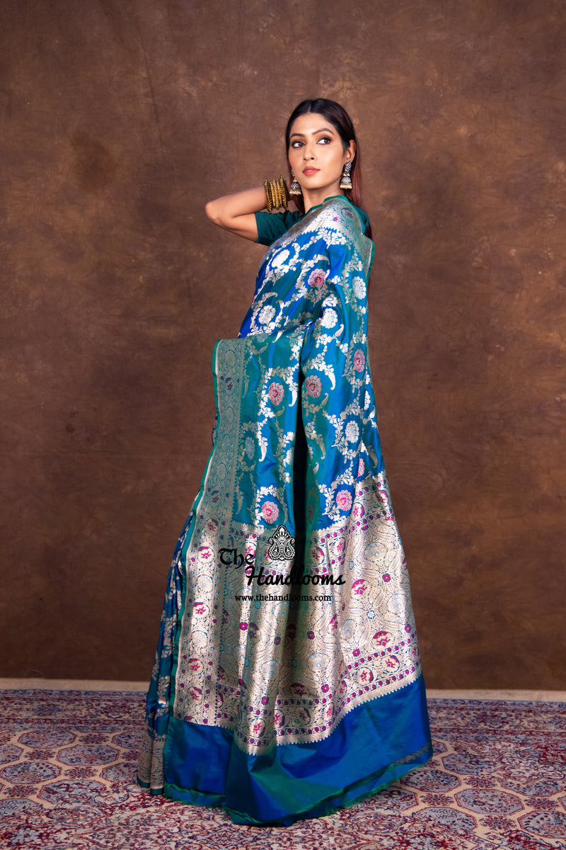 Pure Katan Silk Banarasi Handloom Saree - All over Jaal work with Meenakari - The Handlooms