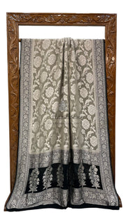 Grey Pure Khaddi Georgette Handloom Banarasi Saree - The Handlooms
