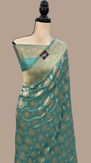 Pure Katan Silk Banarasi Handloom Saree - All over Sona Roopa Jaal work - The Handlooms