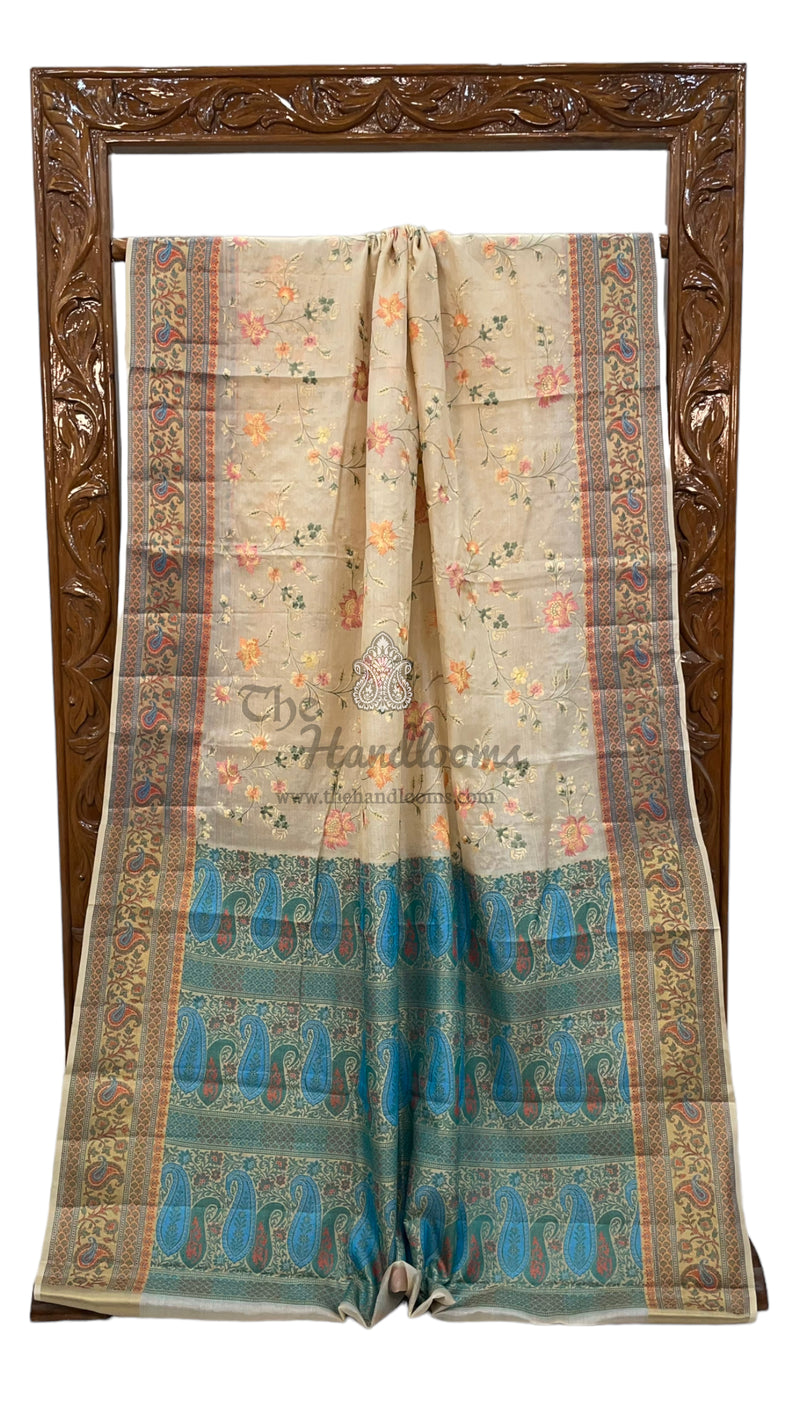 Tussar Silk Handloom Banarasi Saree With Chikankari - The Handlooms