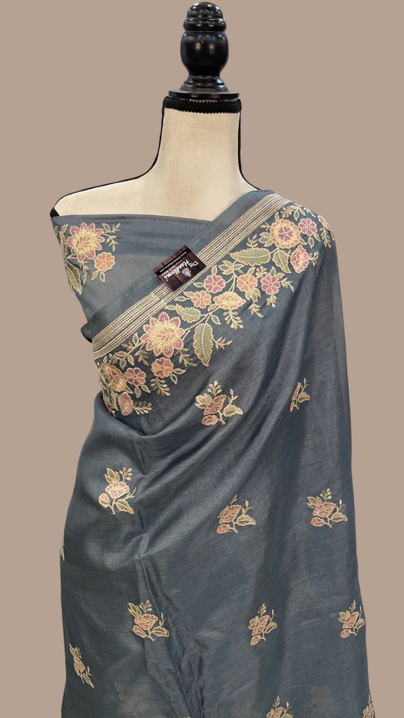 Tussar Silk Handloom Banarasi Saree With Chikankari - The Handlooms