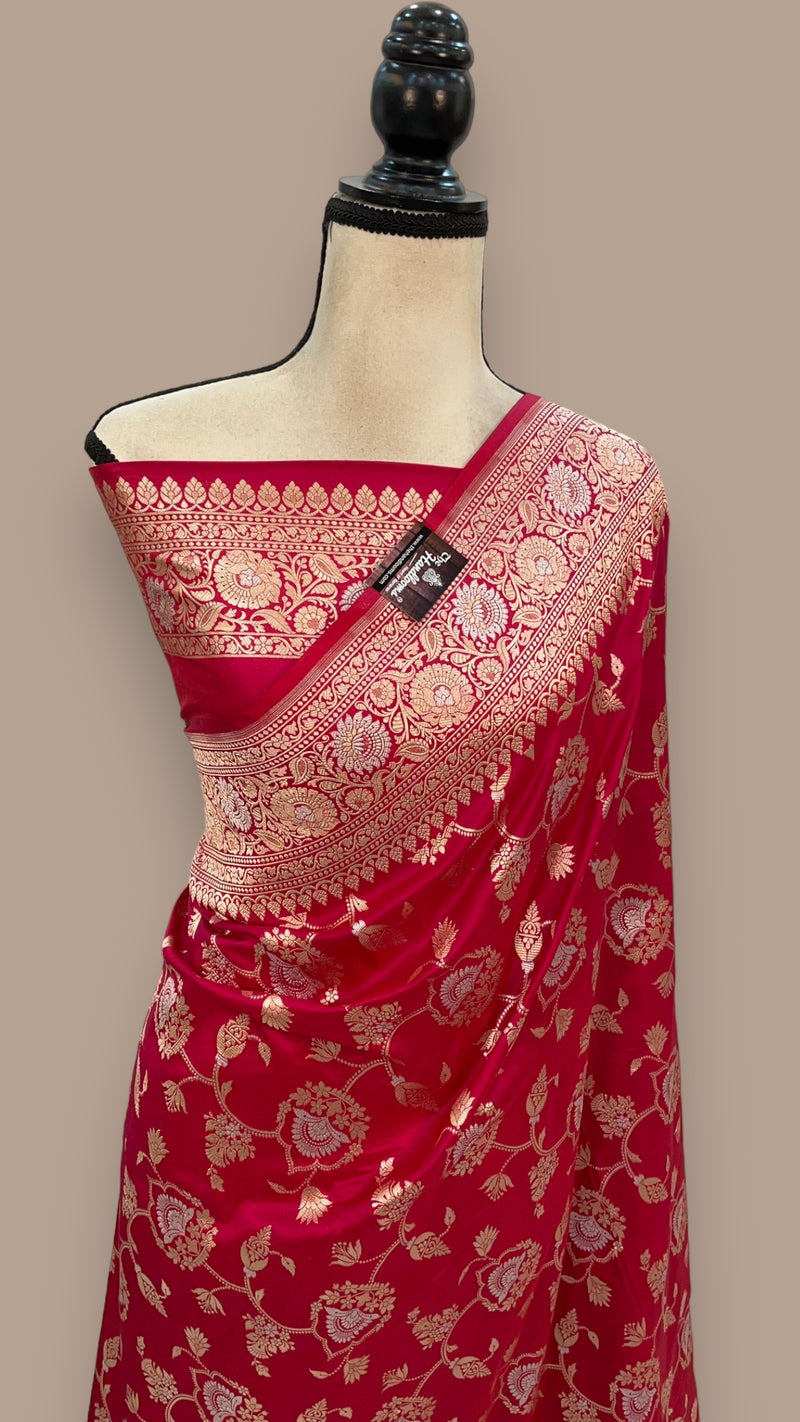 Pure Katan Silk Banarasi Handloom Saree - All over Sona Roopa Jaal work - The Handlooms