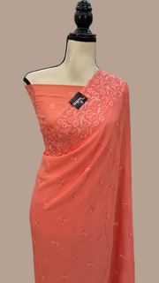 Pure Georgette Chikankari Handloom Banarasi Saree - The Handlooms