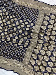 Pure Georgette Banarasi Bandhej Handloom Saree - The Handlooms
