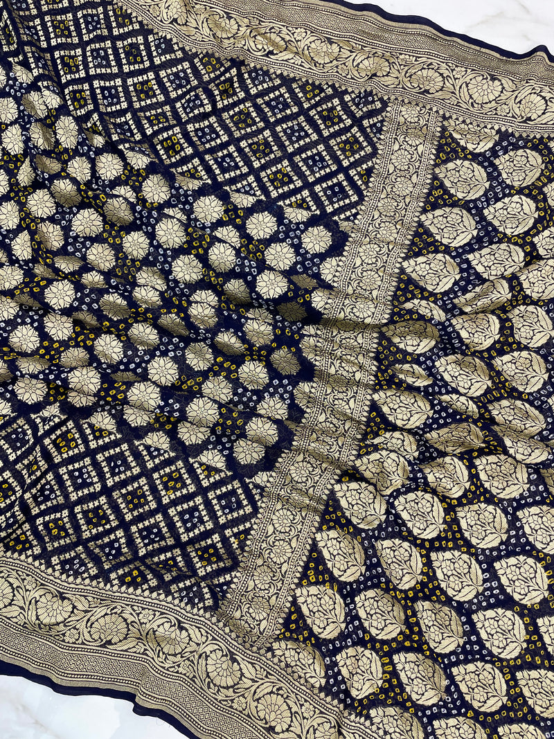 Pure Georgette Banarasi Bandhej Handloom Saree - The Handlooms