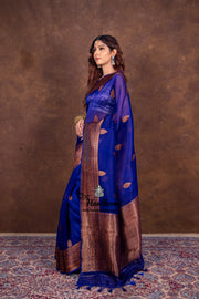 Blue Pure Kora Handloom Banarasi Saree - The Handlooms