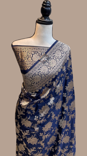 Pure Katan Silk Banarasi Handloom Saree - All Over Jaal Work - The Handlooms