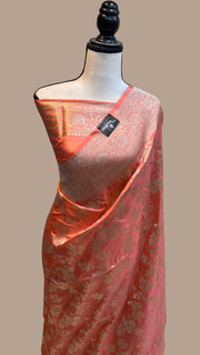 Pure Katan Silk Banarasi Handloom Saree - All Over Jaal Work - The Handlooms