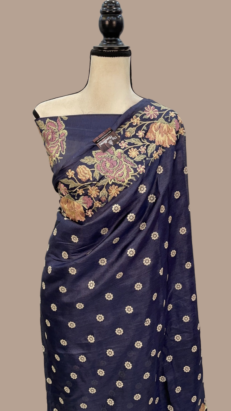 Tussar Silk Handloom Banarasi Saree With Chikankari - The Handlooms