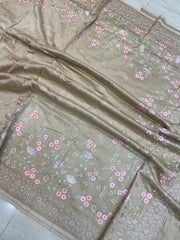 Pure Chiniya Silk Handloom Banarasi Saree With Chikankari - The Handlooms