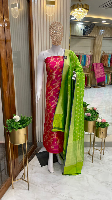 Pure Katan Silk Handlooms Banarasi Dress material With Meenakari