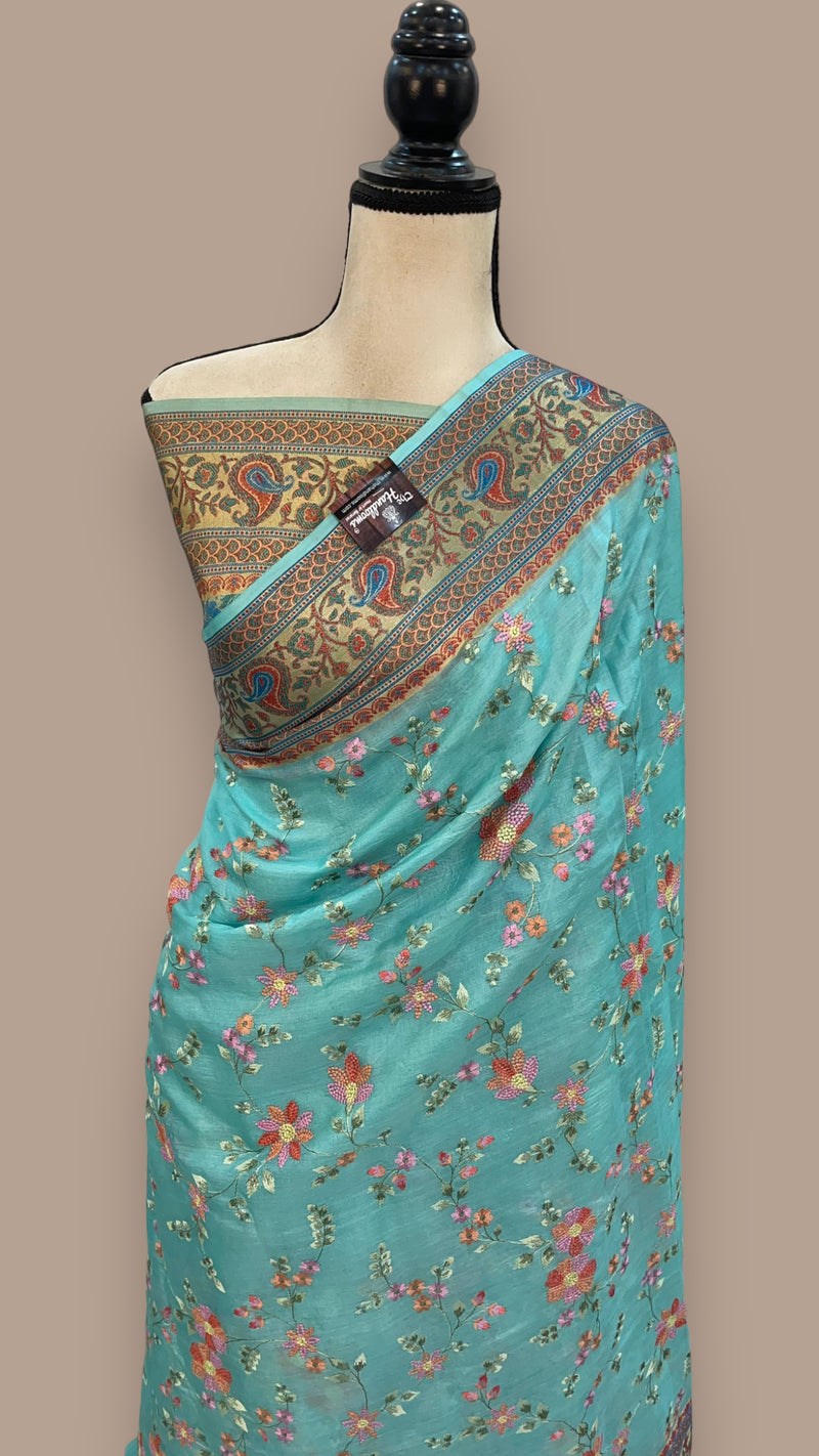 Tussar Silk Handloom Banarasi Saree With Chikankari - The Handlooms