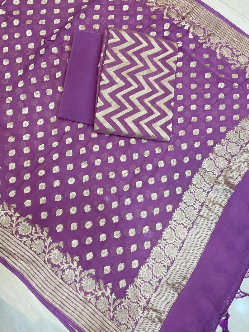 Pure Khaddi Georgette Banarasi Dress material - The Handlooms