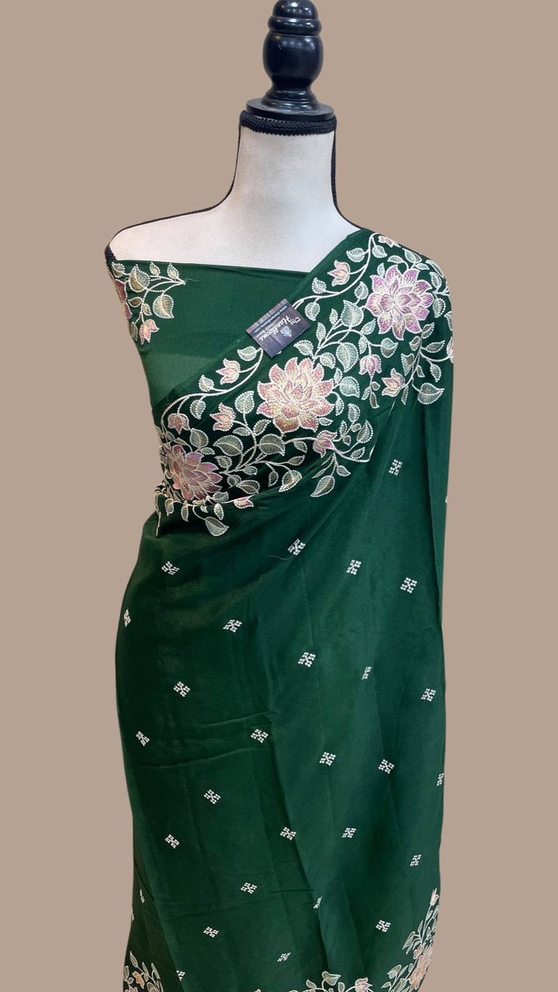 Pure Georgette Chikankari Handloom Banarasi Saree - The Handlooms