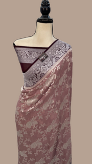 Onion Pink with Brown Khaddi Georgette Banarasi Saree - The Handlooms