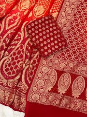 Pure Khaddi Georgette Bandhani Handloom Banarasi Lehenga - The Handlooms