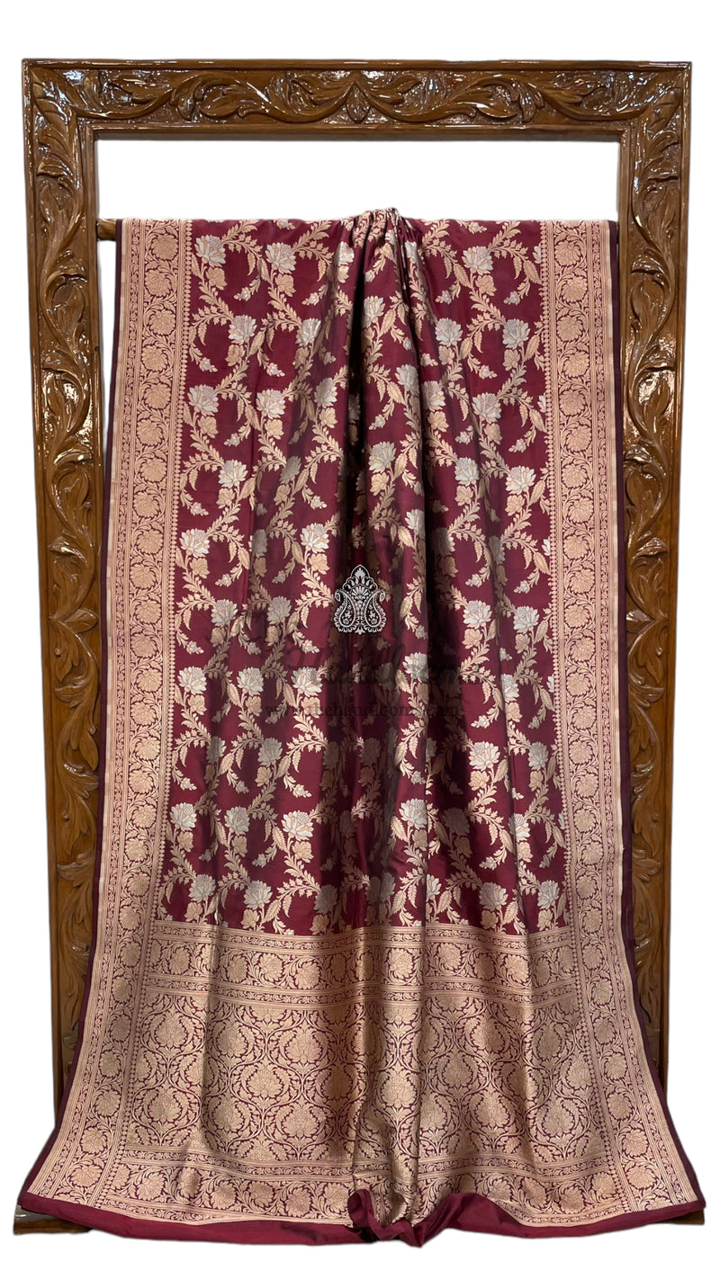 Pure Katan Silk Banarasi Handloom Saree - All over Sona Roopa Jaal work - The Handlooms