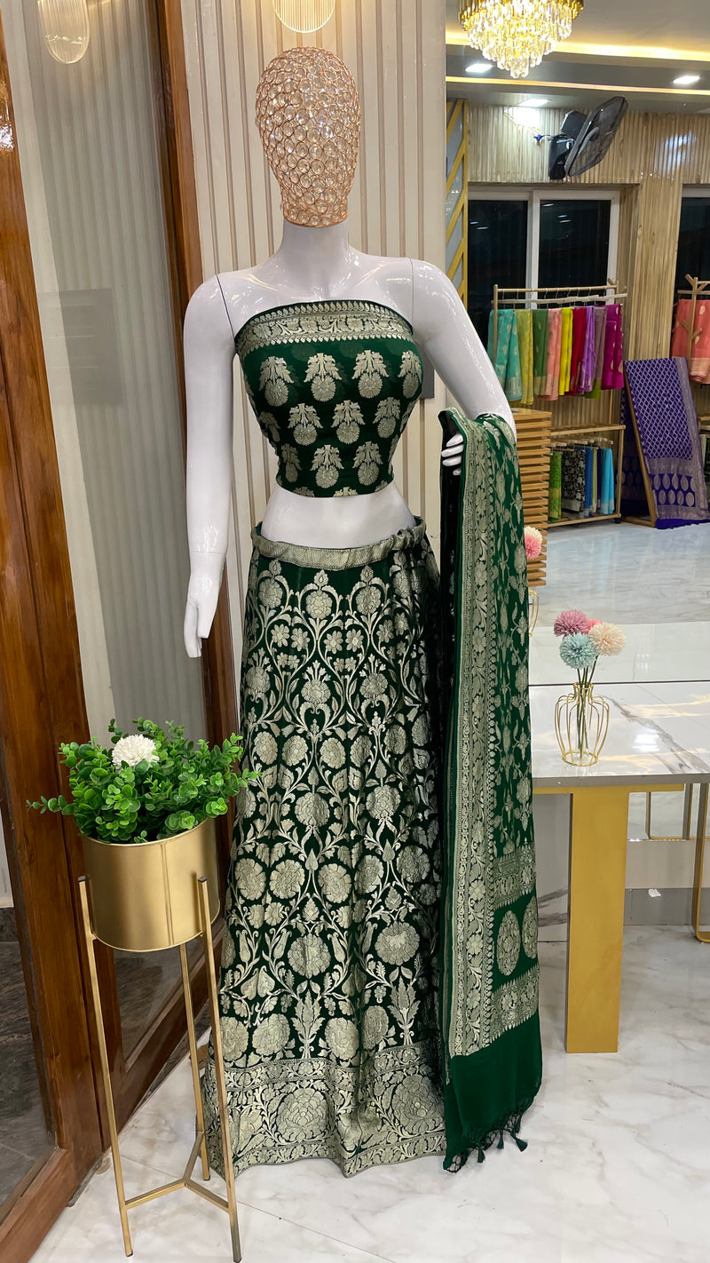 Pure Khaddi Georgette Handloom Banarasi Lehenga - Stitched - The Handlooms