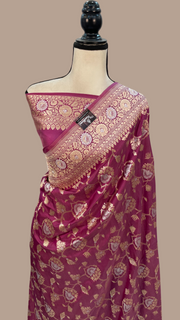 Pure Katan Silk Banarasi Handloom Saree - All over Sona Roopa Jaal work - The Handlooms