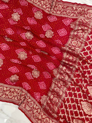 Pure Georgette Banarasi Bandhej Handloom Saree - The Handlooms