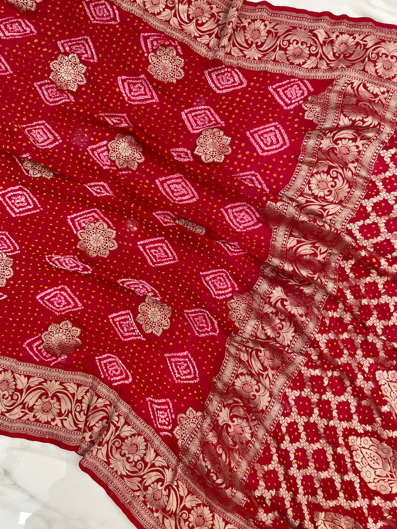 Pure Georgette Banarasi Bandhej Handloom Saree - The Handlooms