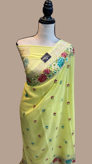 Pure Georgette Chikankari Handloom Banarasi Saree - The Handlooms