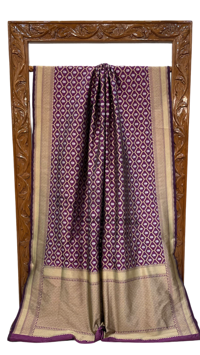Pure Katan Silk Banarasi Handloom Saree - All over Sona Roopa Jaal work - The Handlooms