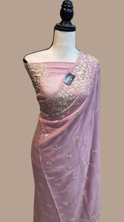 Pure Georgette Chikankari Handloom Banarasi Saree - The Handlooms