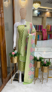 Pista Pure Khaddi Georgette Banarasi Dress material with Rangkat Dupatta - The Handlooms