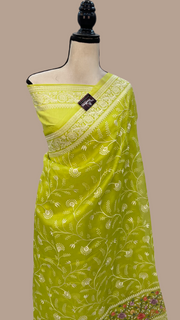Pure Organza Chikankari Handloom Banarasi Saree - The Handlooms