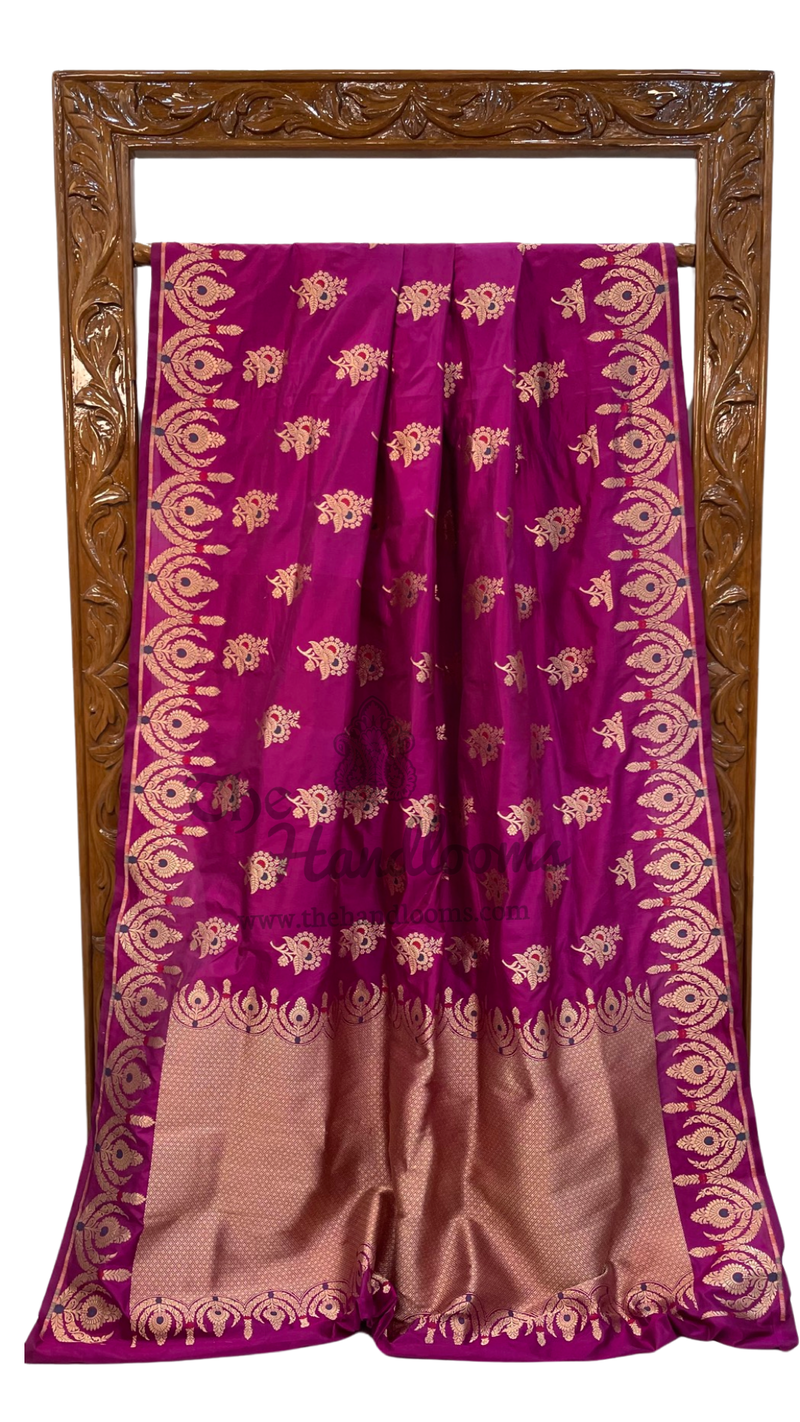 Pure Katan Silk Banarasi Handloom Saree - All over Jaal work with Meenakari - The Handlooms