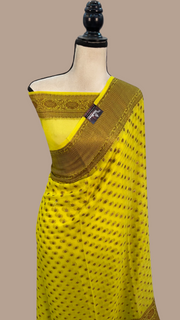 Yellow Pure Chiffon Khaddi Banarasi Saree - The Handlooms
