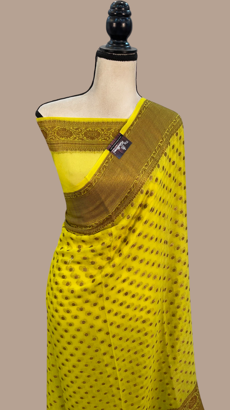Yellow Pure Chiffon Khaddi Banarasi Saree - The Handlooms