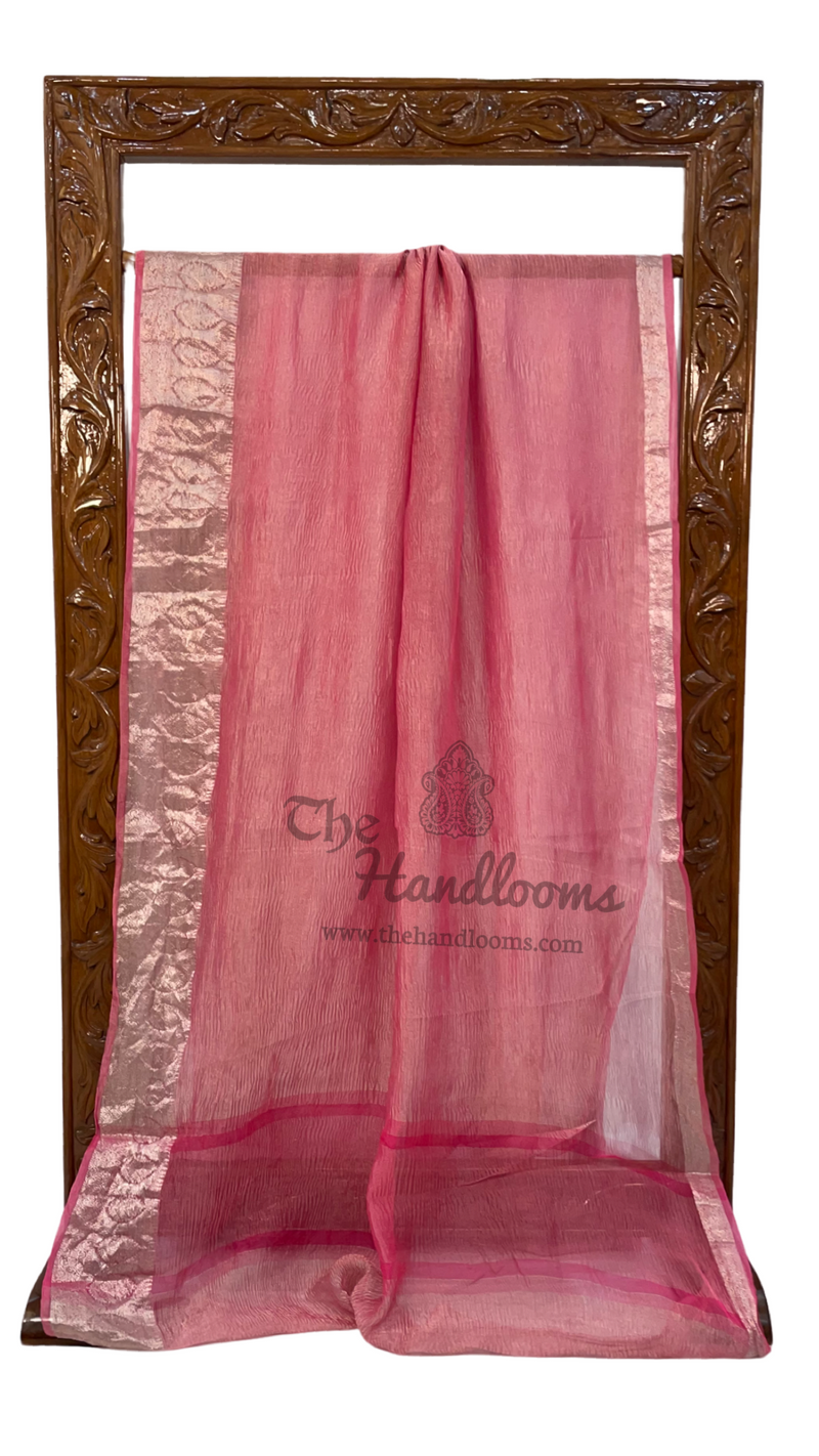 Pink Pure Kora Tissue Crush Handloom Banarasi Saree - The Handlooms