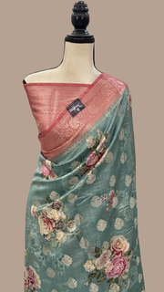 Pure Chiniya Silk Digital Print Handloom Banarasi Saree - The Handlooms