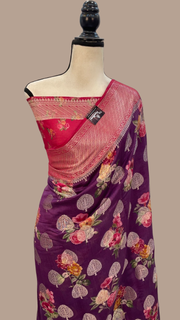 Pure Chiniya Silk Digital Print Handloom Banarasi Saree - The Handlooms