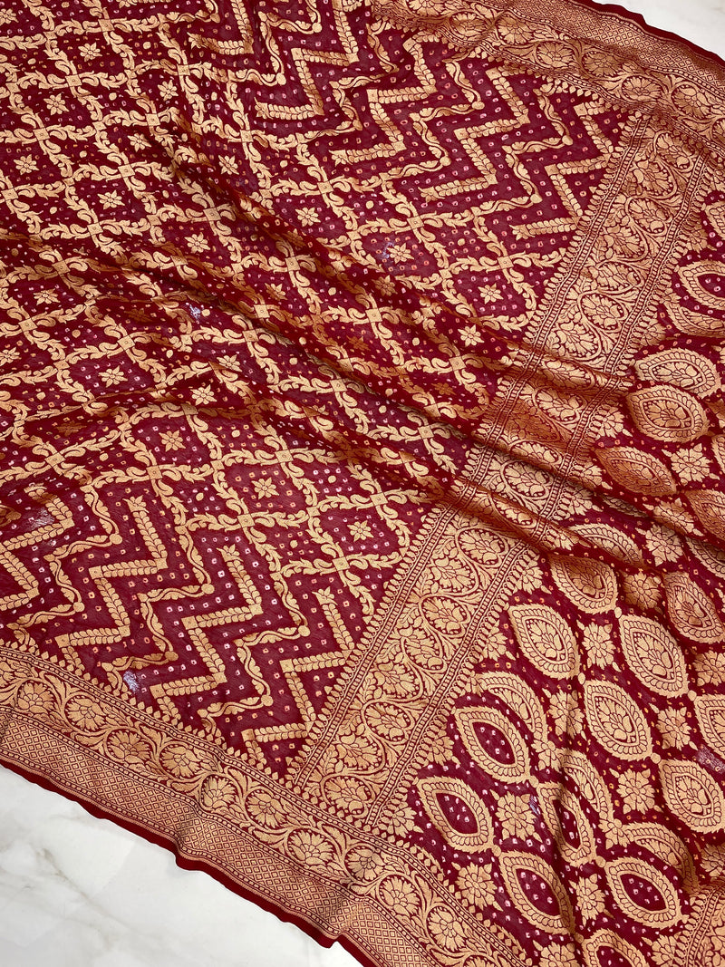 Pure Georgette Banarasi Bandhej Handloom Saree - The Handlooms