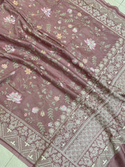 Pure Chiniya Silk Handloom Banarasi Saree With Chikankari - The Handlooms
