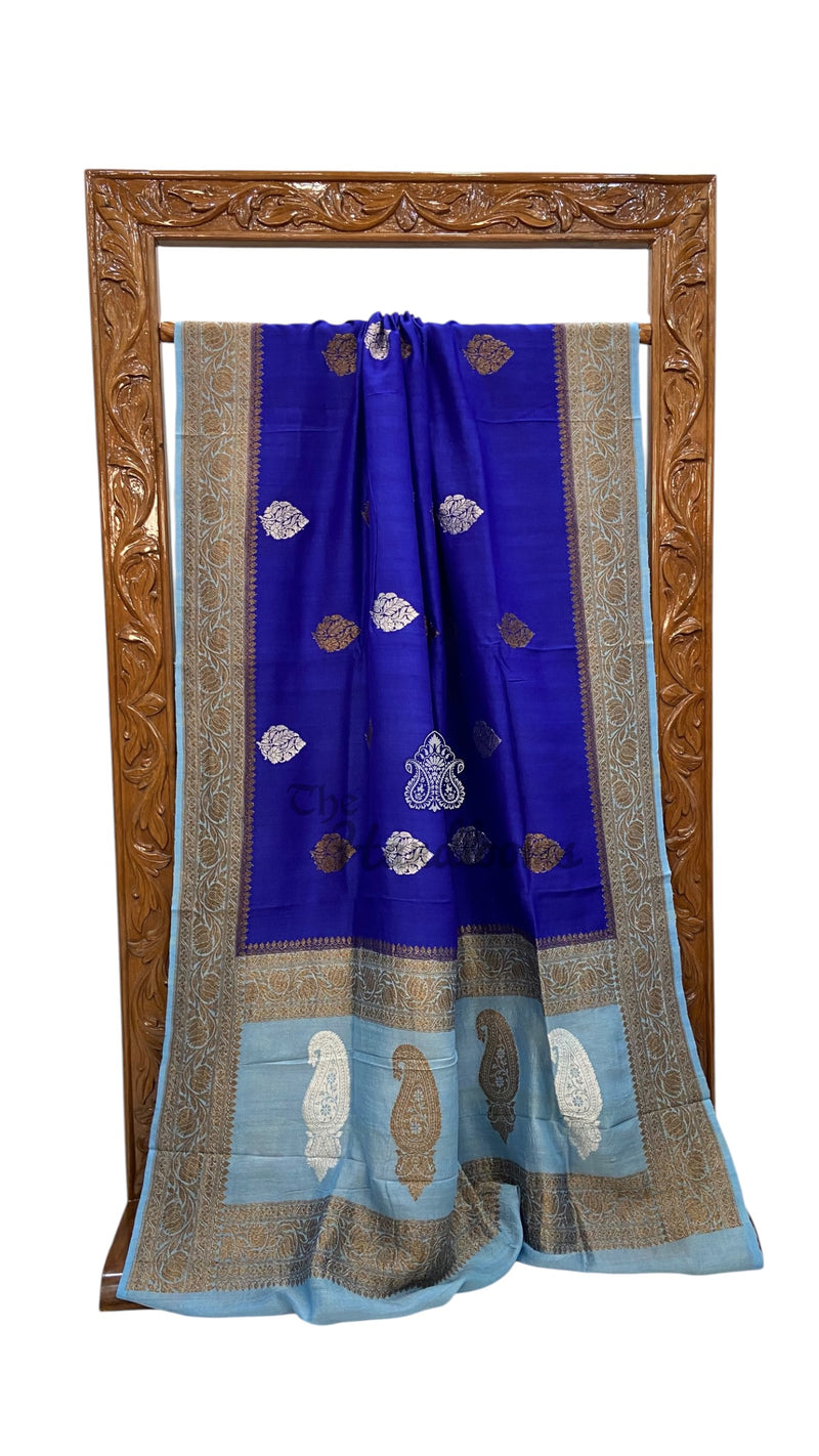 Pure Tussar Georgette Handloom Banarasi Saree - Antique Zari