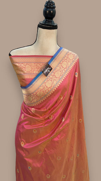 White Pure Katan Silk Banarasi Handloom Saree - All over Kadua motifs main image 1