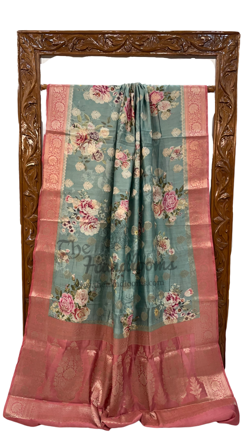 Pure Chiniya Silk Digital Print Handloom Banarasi Saree - The Handlooms